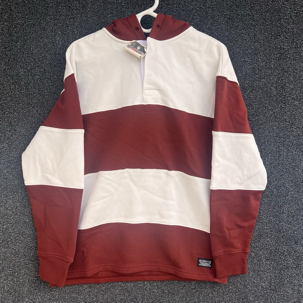 Levi's Mens Red Fillmore Striped Rugby Fired‎ Brick Hoodie Sweater Small